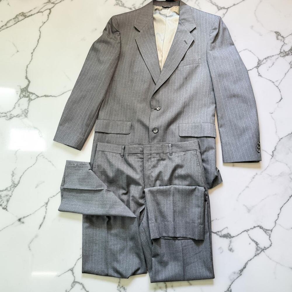 Vintage Heisman Trophy Mens Grey Pinstripe 2-Piece Suit 36R Made USA